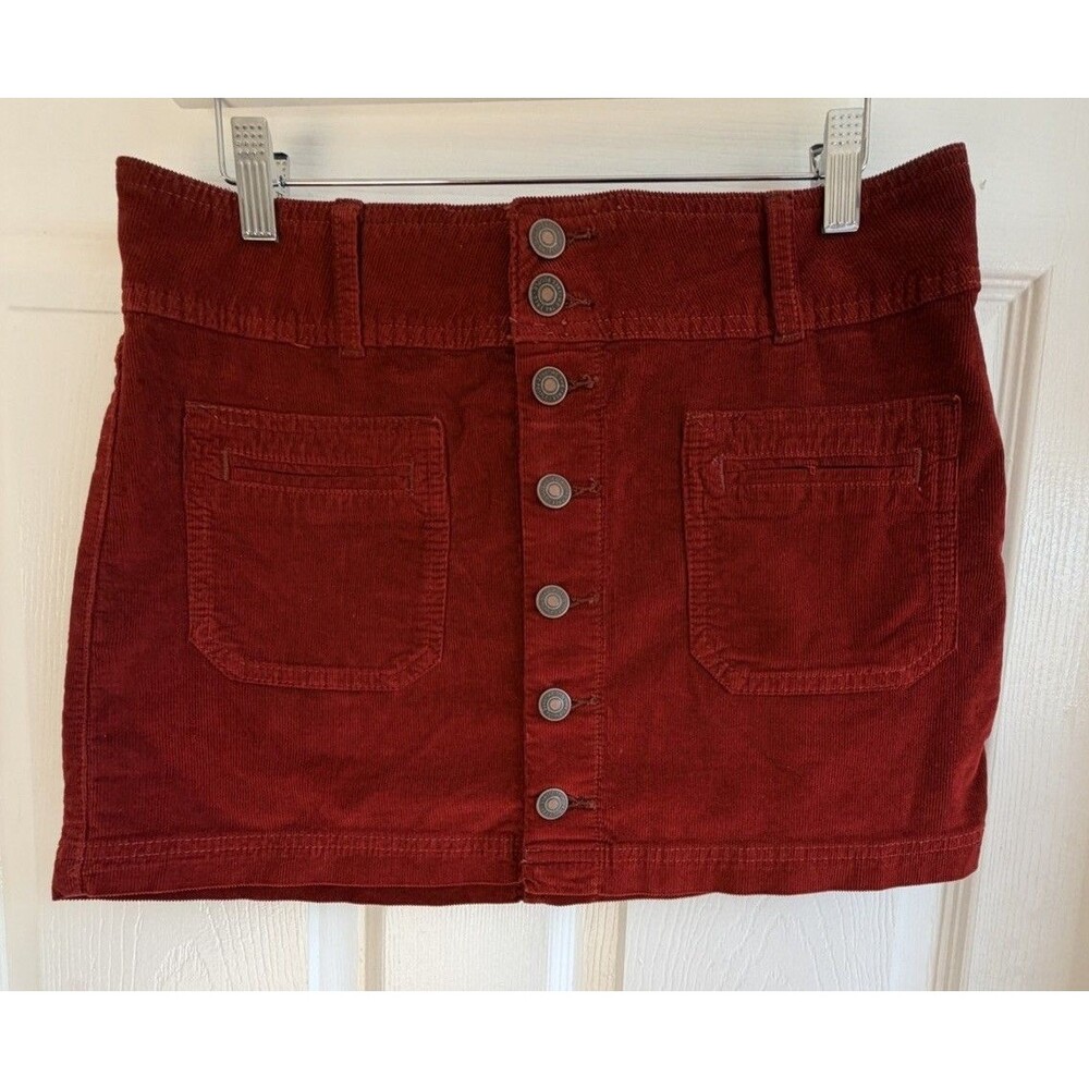 Free People We The Free Corduroy Mini Skirt 28 Rust Red Button Front Boho Pocket